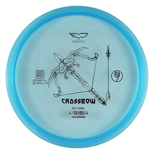 f36d8429 d09d 54d2 9396 fdee394b7248 The Crossbow (Nu) is designed to be a utility disc for upshots and strong headwinds. This reliable mid has minimal glide and a very strong fade. You won't be able to flip this disc over! It is meant to drop in on the target with overstable precision. Phoenix Line is Yikun's most premium plastic, offering a see-through plastic with extreme durability and grip NOTE: Disc weights vary (160-165)grams
