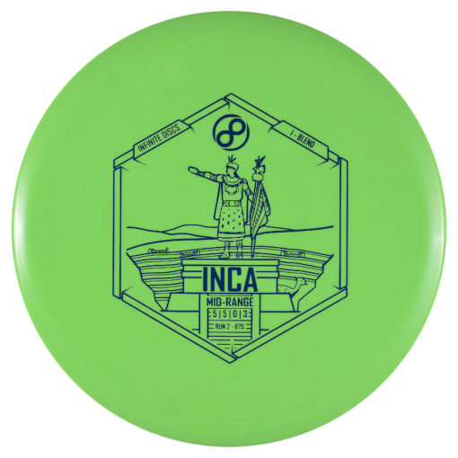 4bbe6792 1000 5040 ad96 b8c4268bdecd 1 scaled The Inca is an excellent disc that provides a very straight flight with a heavy fade at the end. This is an overstable disc that can handle power and provide a consistent flight. This makes for a great go-to midrange due to its consistency. This is the I-Blend plastic. Which is an affordable plastic that provides a great feel and quick beat in process. The I-Blend plastic has a similar feel to S-Blend and is almost as durable, making this disc have a great premium feel at a more affordable price.