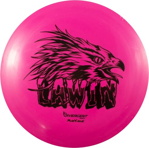 3ed6b940 d4f4 58d2 9053 f26dbb149977 The Divergent Discs Lawin is a high speed driver designed to help recreational disc golfers break 300 feet. It'll provide a full S-Curve flight path with moderate power. This distance driver offers more stability than the Basilisk. Allowing it to handle more power and help you get further distance once the Basilisk becomes too flippy for you.