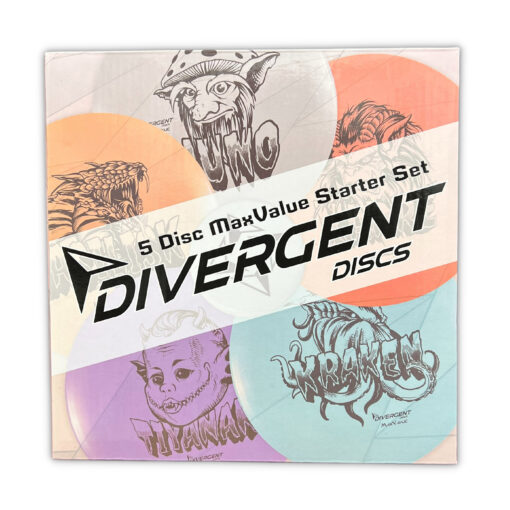 bbf37c5d 2079 5416 942d 0df0e629909c scaled The Divergent Discs 5 Disc Set with Mini Marker provides all the necessary tools to enjoy a round of disc golf. It comes with 5 discs in MaxValue plastic. This set includes a (Nuno) putter, a (Kapre) midrange, Kraken (fairway driver), Tiyanak (fairway driver), a Basilisk (distance driver), and a mini marker. These discs are all designed for the beginner disc golfer, providing easy to throw discs. Helping the thrower to have confidence, distance, and fun!