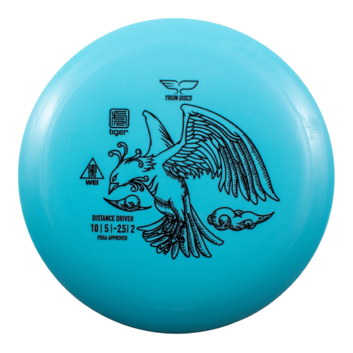 24165de1 2126 54e2 8ea0 1c32e8f100e0 The Wei is an ultra understable moderately high-speed distance driver from Yikun. It features a nice, predictable fade at the end of its flight, affording great distance to both new and experienced players with its wide rim and great glide. Yikun Discs Tiger Line plastic is a very grippy base blend. It is one of the least expensive plastics on the market. Tiger line is Similar to Discmanias Active Line plastic. Flight Numbers: Speed 10, Glide 5, Turn -2.5, Fade 2 Note: Stamp colors will vary.